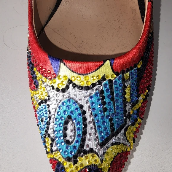 INC International Concepts Red Comic-Print Pointed-Toe Crystal Heels - Picture 3 of 12